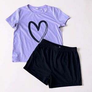 Girls Purple Heart Pajama Set Size 9 | PJ Set | Kids Sleepwear Lounge Outfit